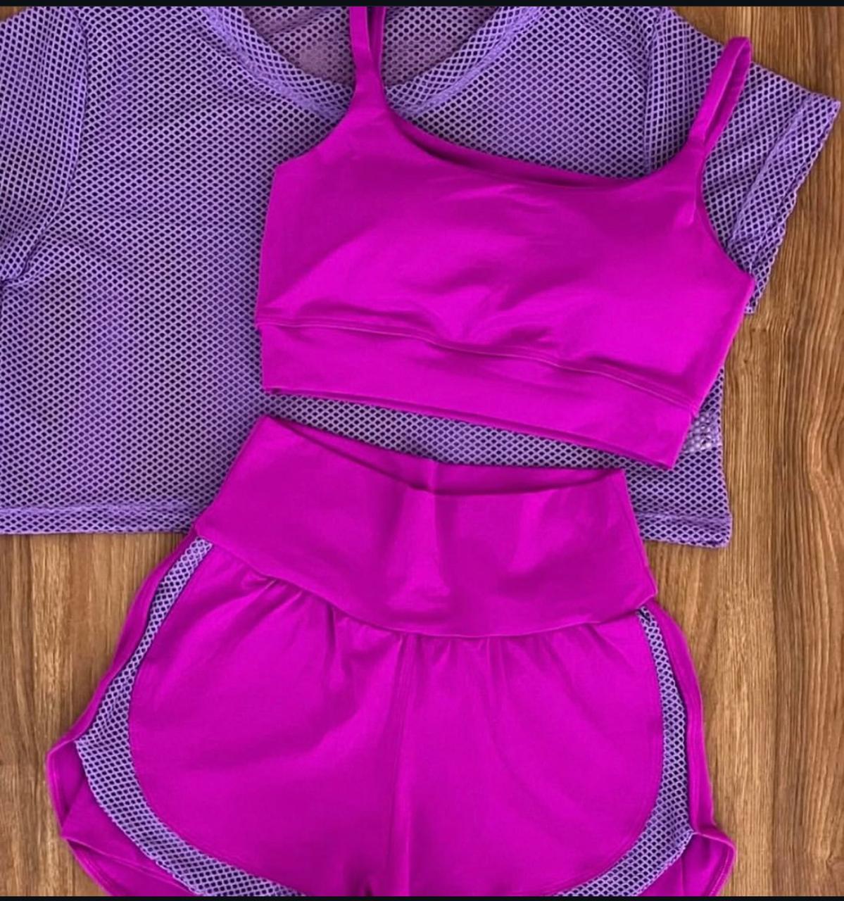 ATACADO MÍNIMO 9 PEÇAS - Conjunto 3 peças - short + top + cropped em tela