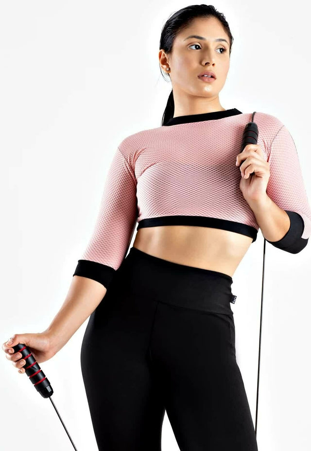 Conjunto Whitney  - Cropped com detalhe rosa + Legging
