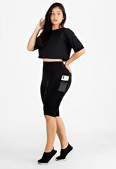 Conjunto Nana - Cropped manga de tela + bermuda porta celular