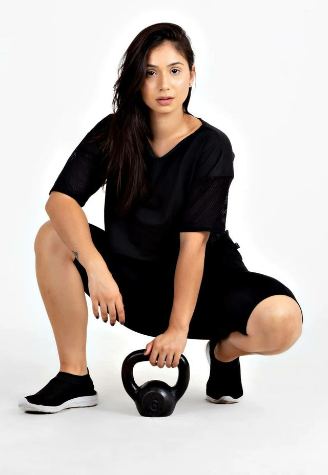 Conjunto Nana - Cropped manga de tela + bermuda porta celular