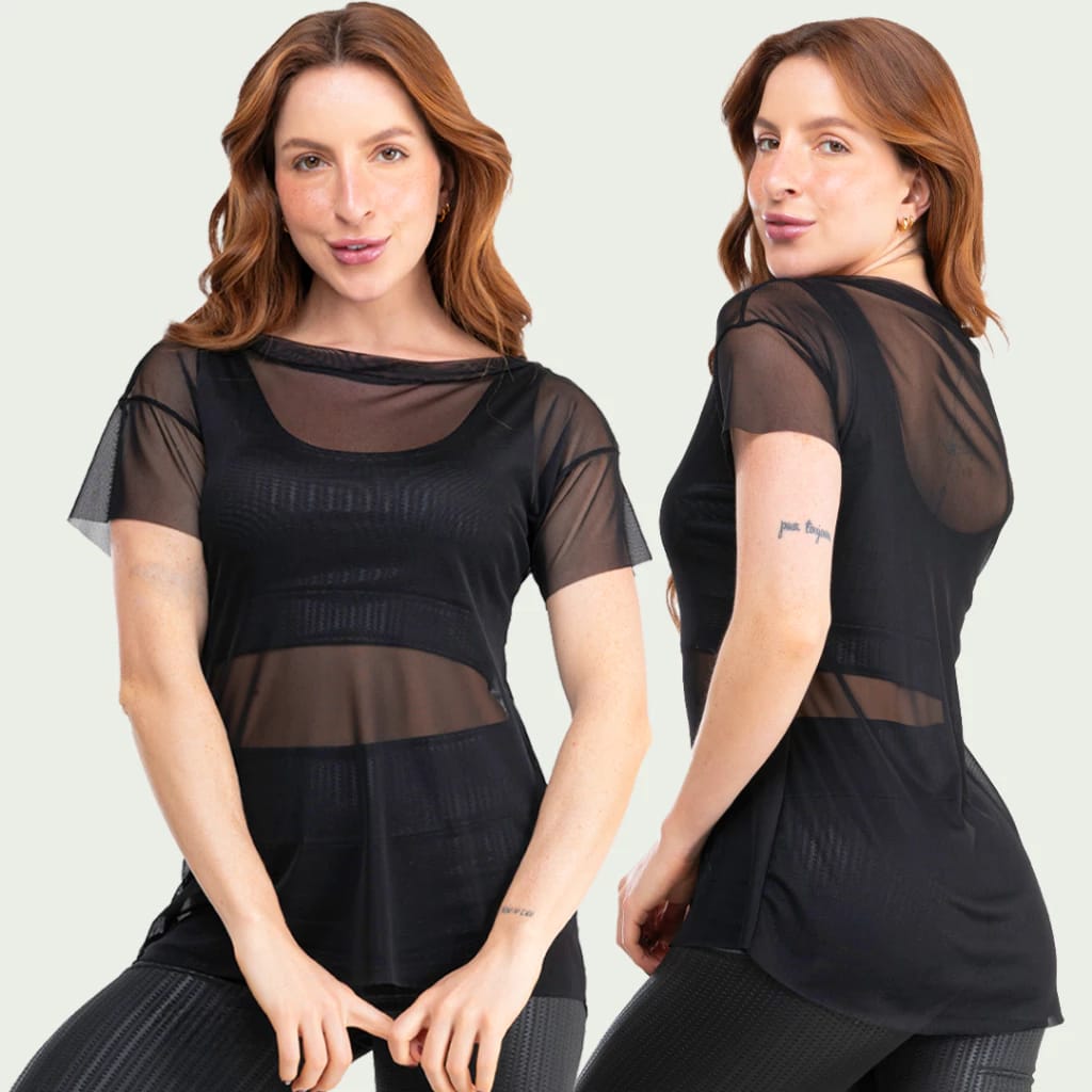 Camiseta tech em tule com manga