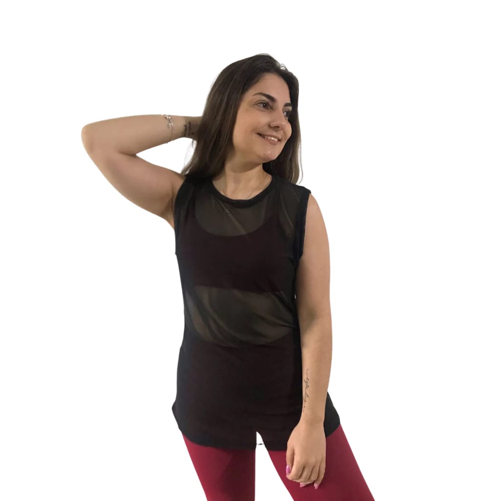 Camiseta tule sem manga