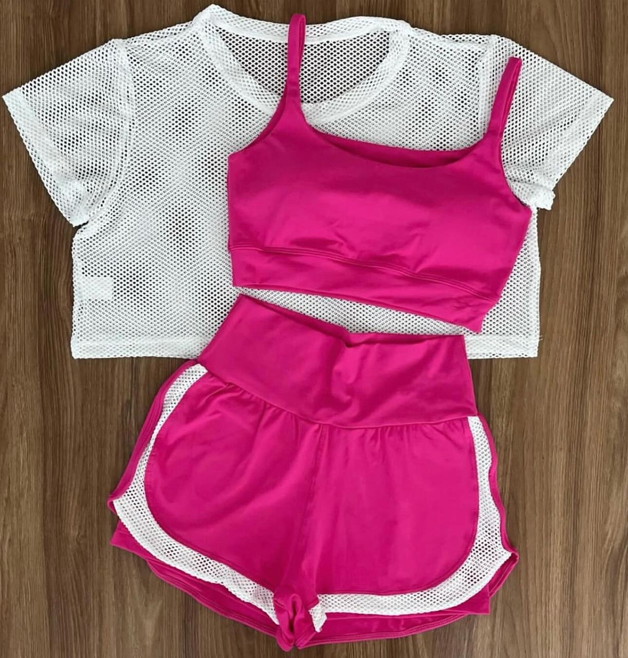 ATACADO MÍNIMO 9 PEÇAS - Conjunto 3 peças - short + top + cropped em tela